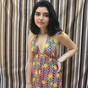 1960s Bright Printed Halter Dress